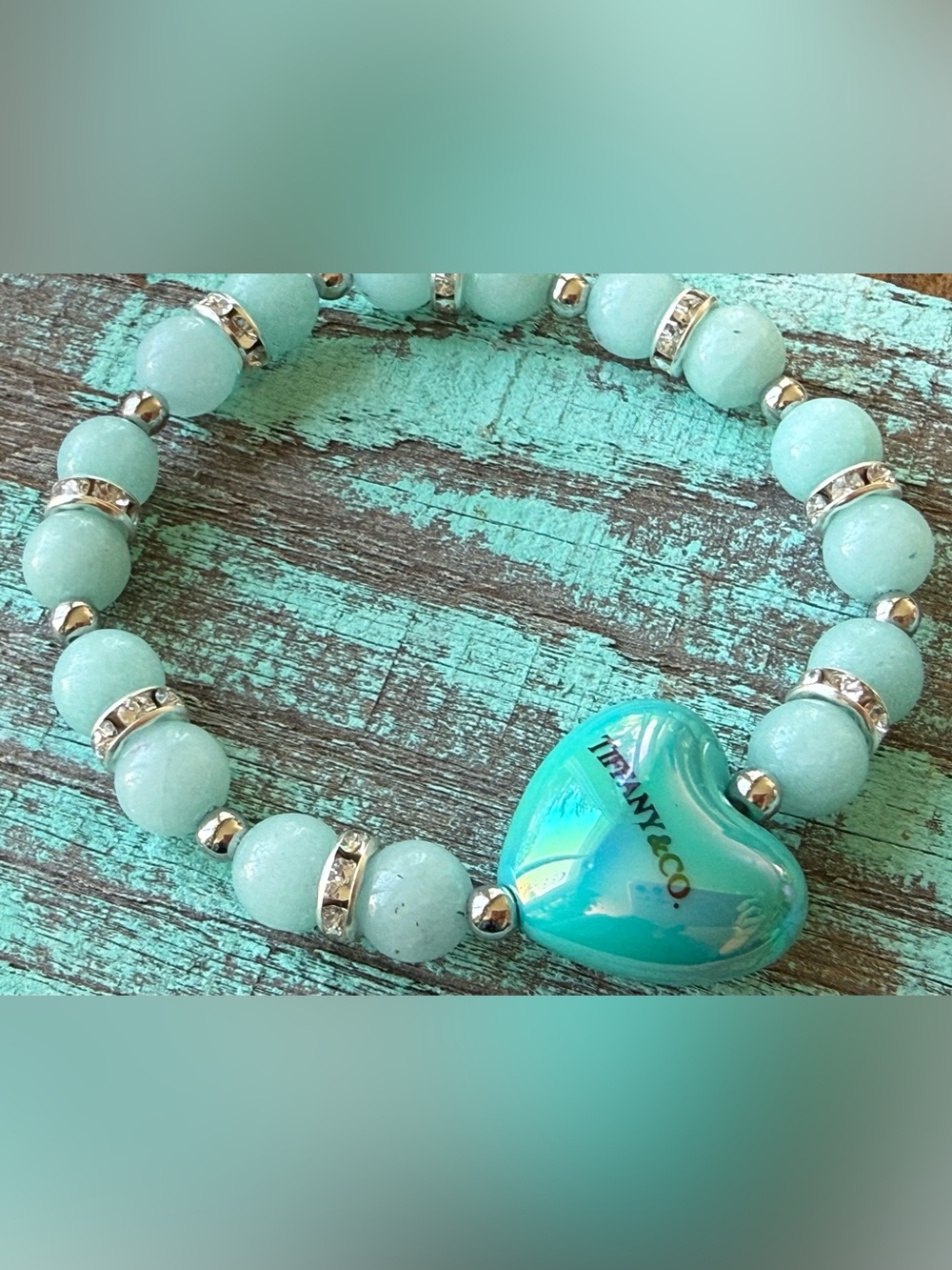 Tiffany & Co. Print Heart Bead Bracelet with Aquamarine beads - Picture 2 of 4